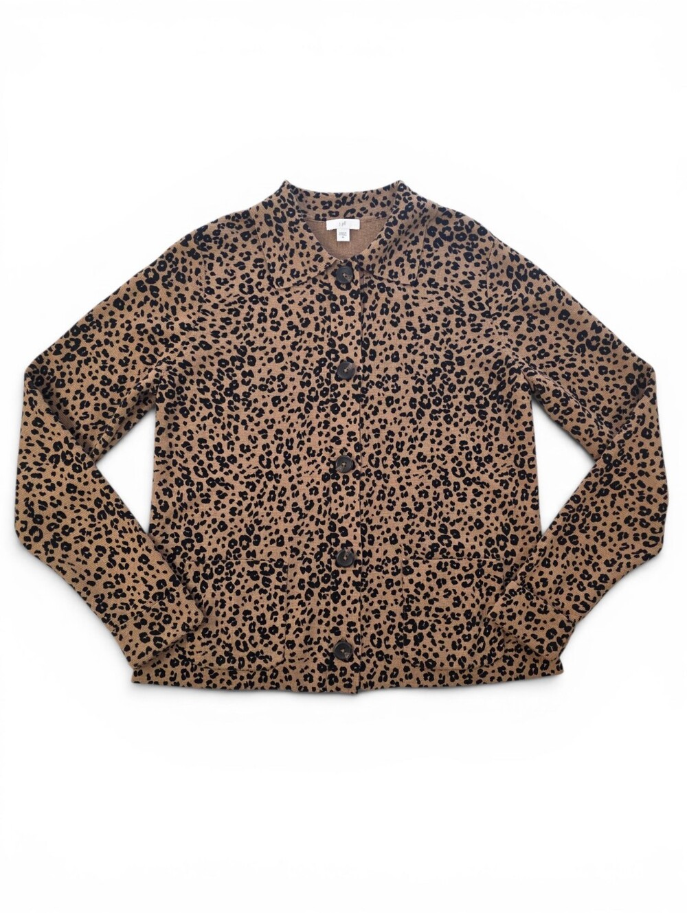 J. Jill Leopard Print Button Front Knit Cardigan Sweater Jacket XS Brown Black